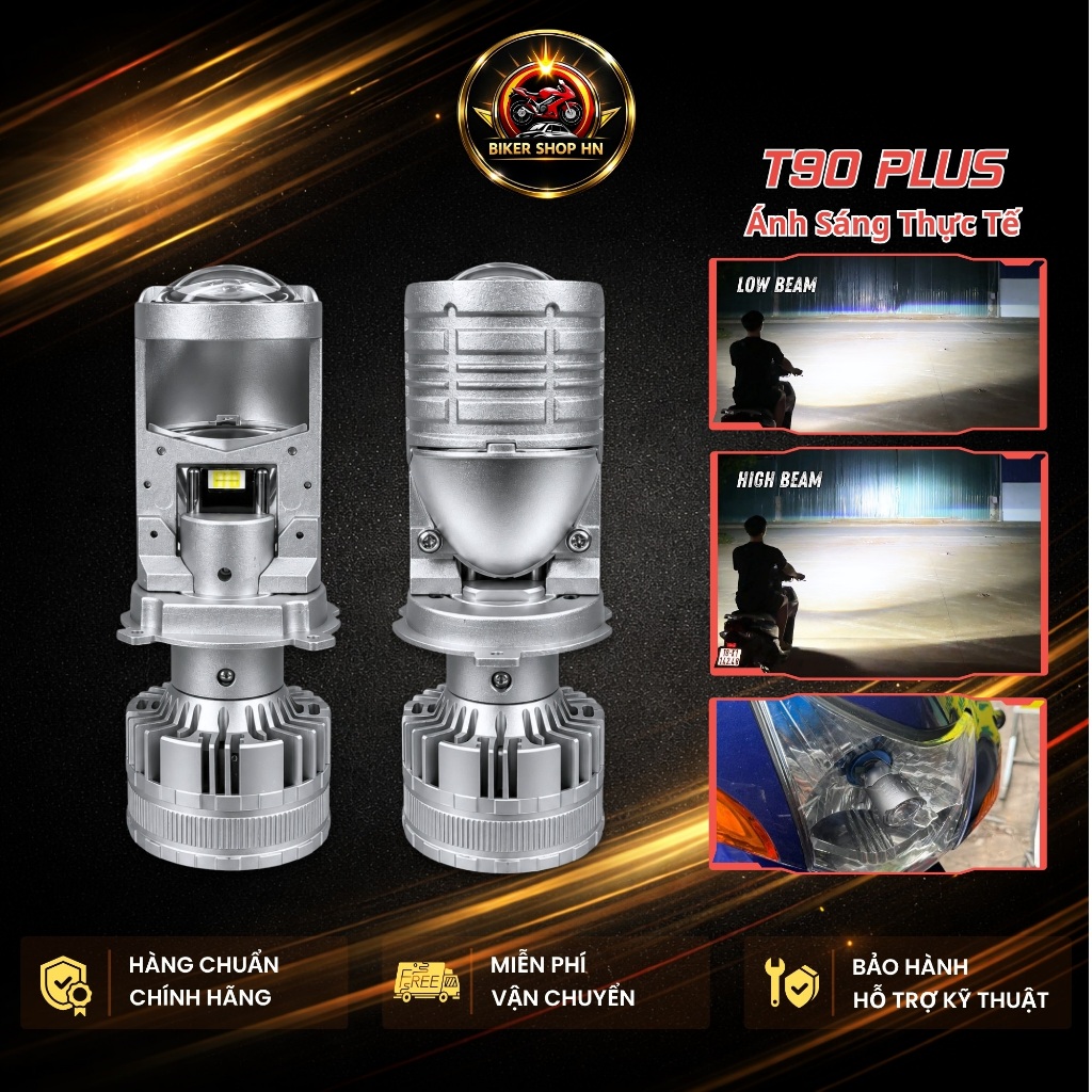 Bóng Đèn Pha Bi Cầu T90 PLUS ZED LIGHT - Siêu Sáng, Đi Đêm Cực An Toàn, Chiếu Xa Tới 250m, Lắp Cho O