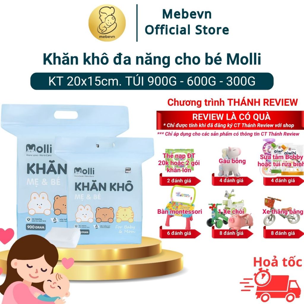 Khăn khô đa năng cho bé Molli, khăn khô đa năng Molli chính hãng siêu mềm mại, tiết kiệm