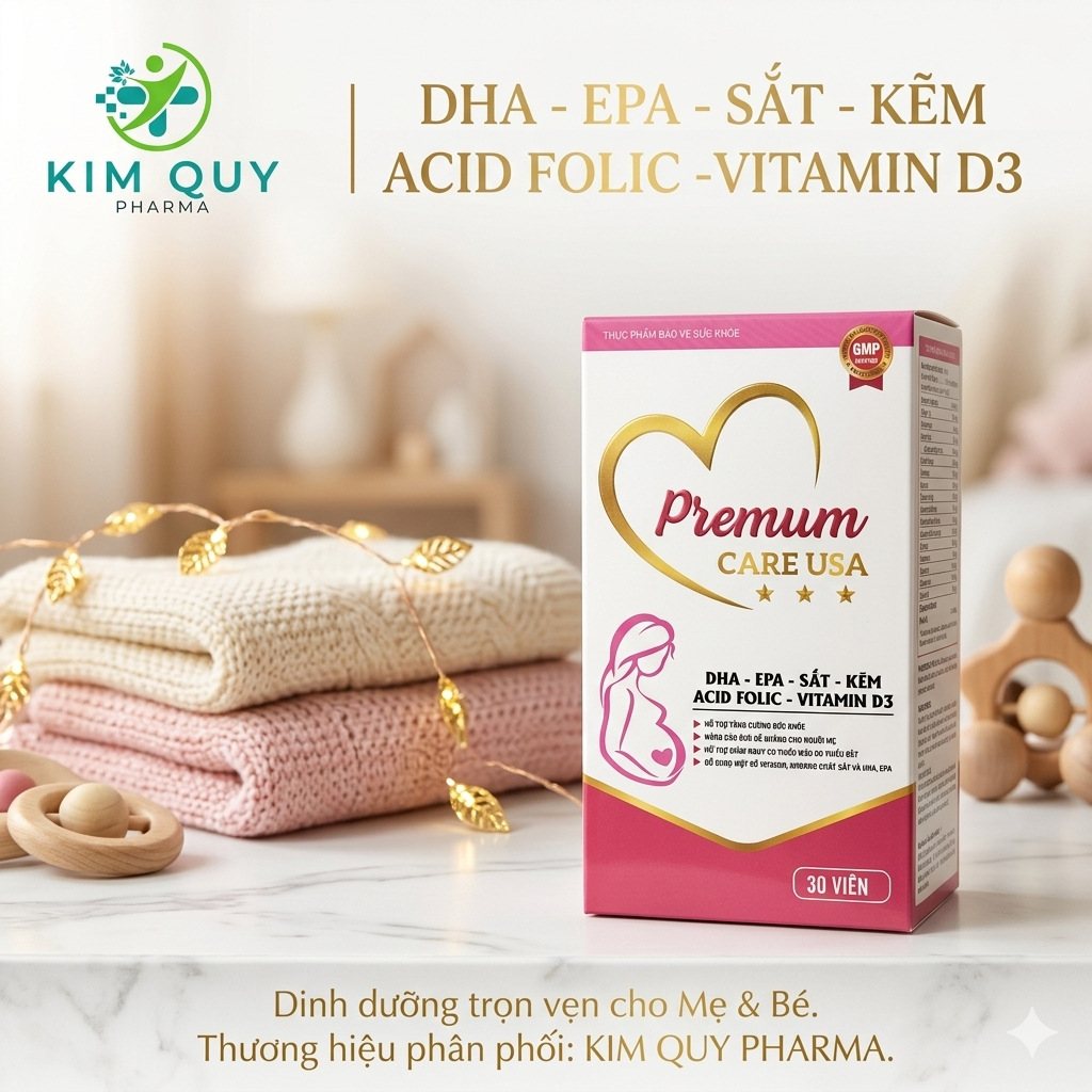Vitamin Tổng Hợp Cho Bà Bầu Premum Care USA - Bổ Sung DHA, EPA, Sắt, Axit Folic (Hộp 30 Viên)