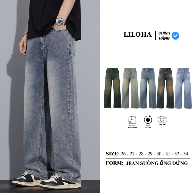 (LILOHA) Quần Jean Nam Dài Ống Suông Đứng Màu Xám Wash Chất Liệu Cao Cấp Phong Cách Hàn Quốc QX01