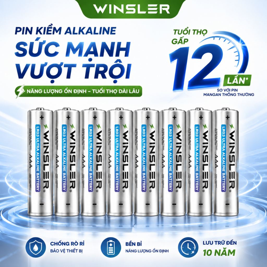 Pin WINSLER AA/AAA 8 viên Alkaline 1.5V, sức mạnh vượt trội, tuổi thọ dài lâu