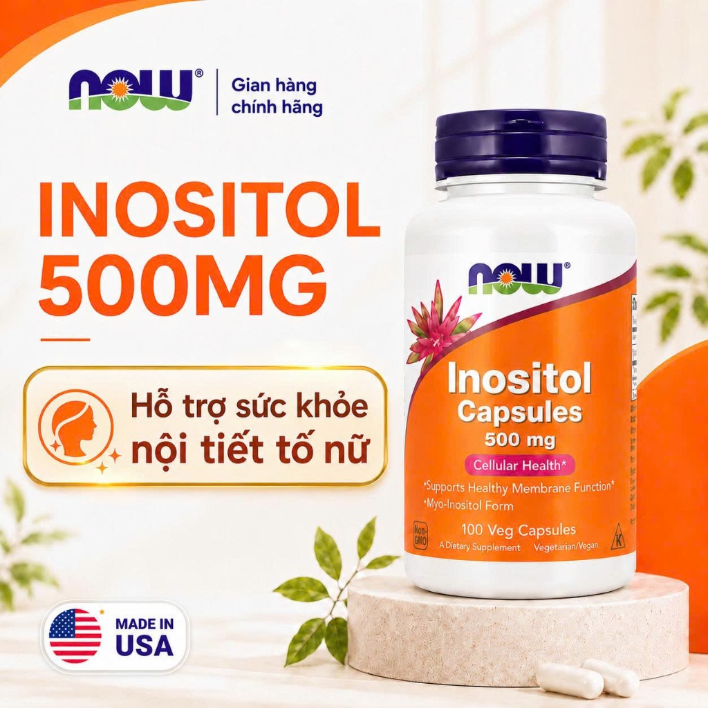 (đủ bill) Viên uống Inositol Now (100 viên) giúp bổ trứng, hỗ trợ PCOS, giảm kháng insulin, stress