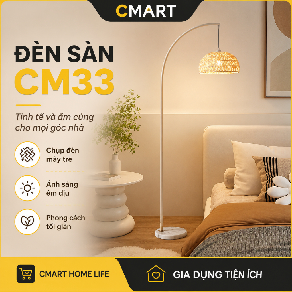 𝐂𝐌𝐀𝐑𝐓.𝐆𝐢𝐚 𝐝𝐮̣𝐧𝐠 Đèn Cây Đứng Đèn Sàn Cong Lồng Đan Decor Siêu Chill CM33