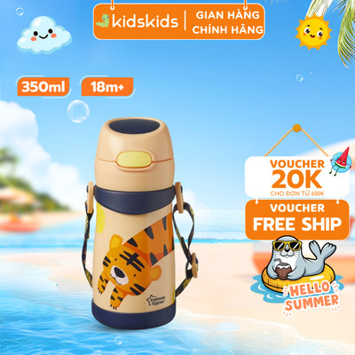Bình uống nước Inox giữ nhiệt có ống hút và quai treo cho bé Tommee Tippee 350ml từ 18 tháng