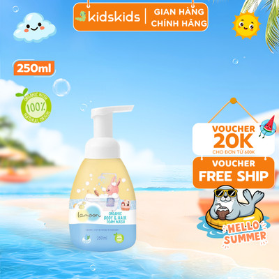 Sữa tắm gội Organic cho bé từ sơ sinh dạng bọt Lamoon - Bình 250ml