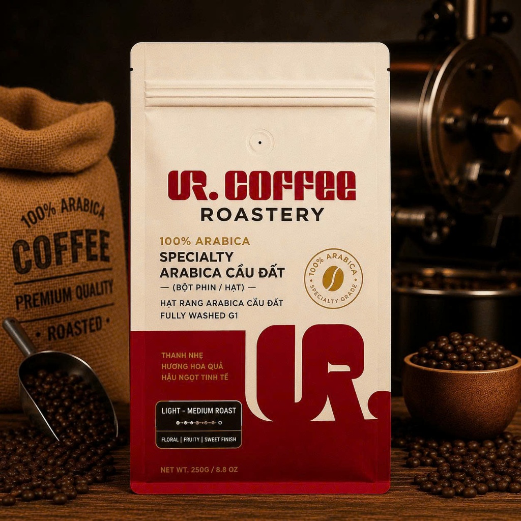 Gói 200g Cà Phê 100% Arabica Specialty Cầu Đất UR COFFEE – Bột Pha Phin & Hạt Rang - Fully Washed G1