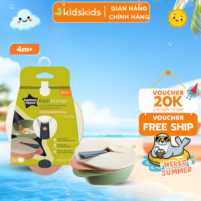 Bát Ăn Dặm Có Nắp Kèm Thìa Tommee Tippee Easy Scoop Cho Bé Từ 6 Tháng (Set 2 cái)