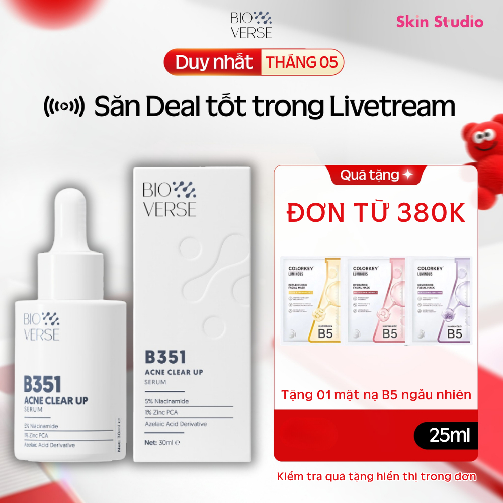 Tinh Chất Niacinamide 5% + Zinc 1% Hỗ Trợ Mụn Bioverse B351 Acne Clear Up Serum 30ml - Skin Studio
