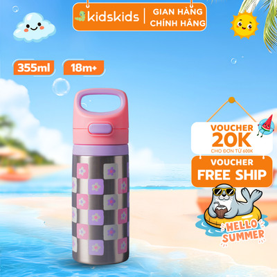 Bình Uống Nước Inox Giữ Nhiệt Tommee Tippee  On-The-Go Flask, 355ml Cho Bé Từ 18 Tháng - Hồng