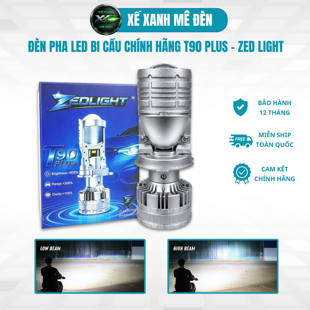 Đèn Pha Bi Cầu T90 PLUS ZED LIGHT - Siêu Sáng, Đi Đêm Cực An Toàn, Chiếu Xa Tới 250m, Lắp Cho Oto & 