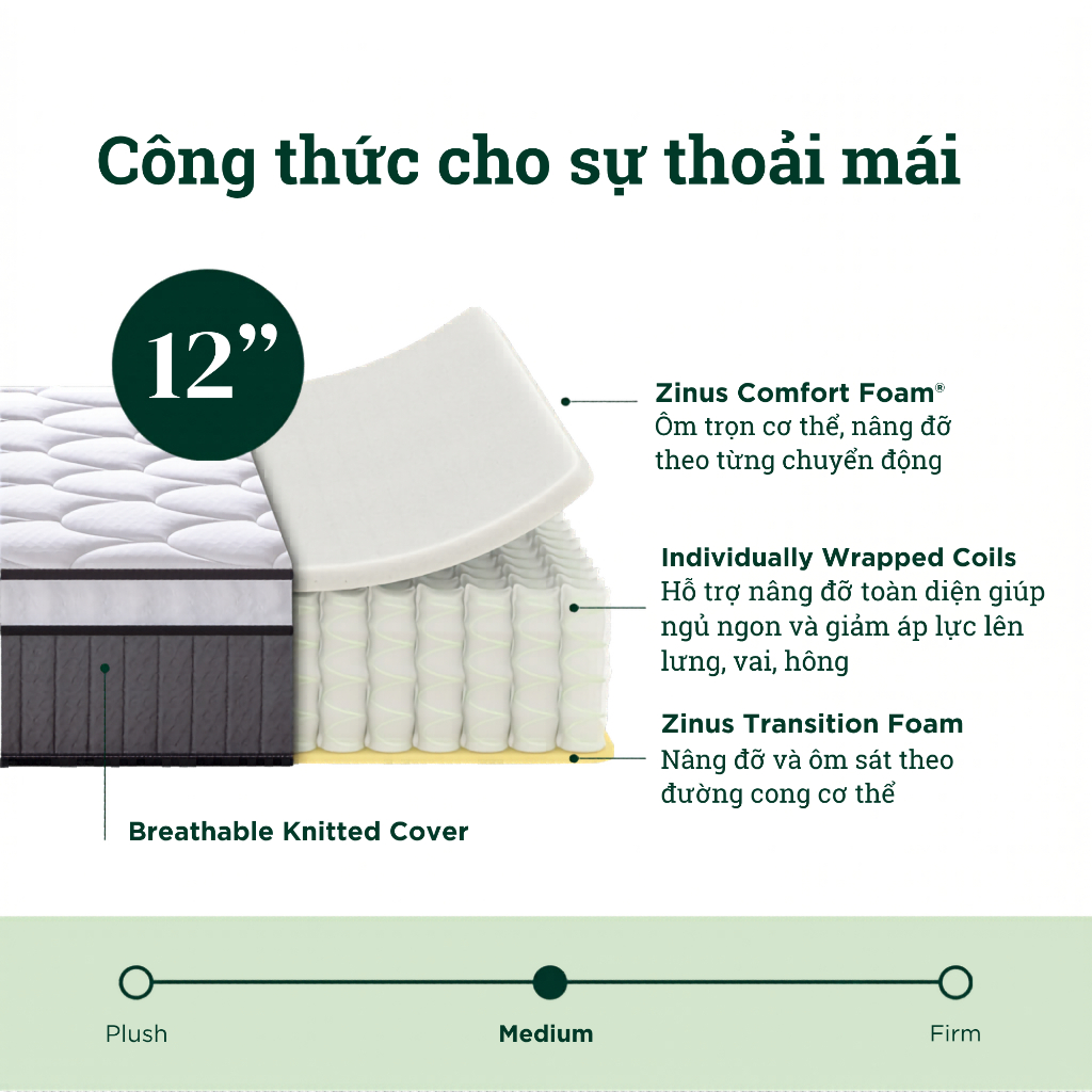 Nệm Lò Xo Túi Độc Lập Zinus Euro Top 30cm - Spring Mattress Zinus Euro Top Pocketed 12in | BigBuy360 - bigbuy360.vn
