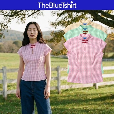TheBlueTshirt - Áo kiểu sọc caro cổ tàu cách điệu thanh lịch cho nữ - Jade Top