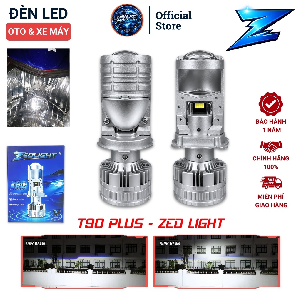 Đèn Pha Bi Cầu T90 PLUS ZED LIGHT - Siêu Sáng, Đi Đêm Cực An Toàn, Ánh Sáng Chiếu Xa Tới 250m, Lắp C