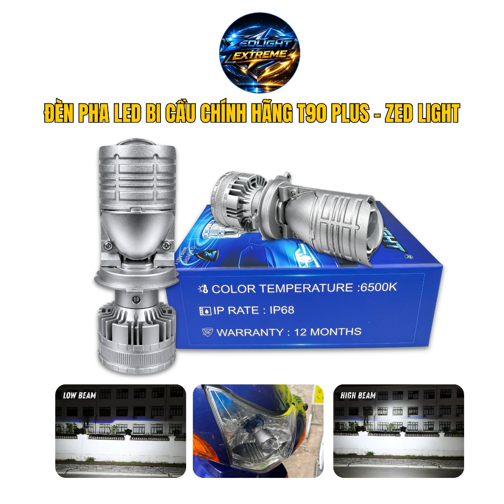 Đèn Pha Bi Cầu T90 Plus ZED LIGHT - Ánh Sáng Siêu Rộng, Pha Chiếu Xa Tới 250m, Chuyên Lắp Oto Xe Máy