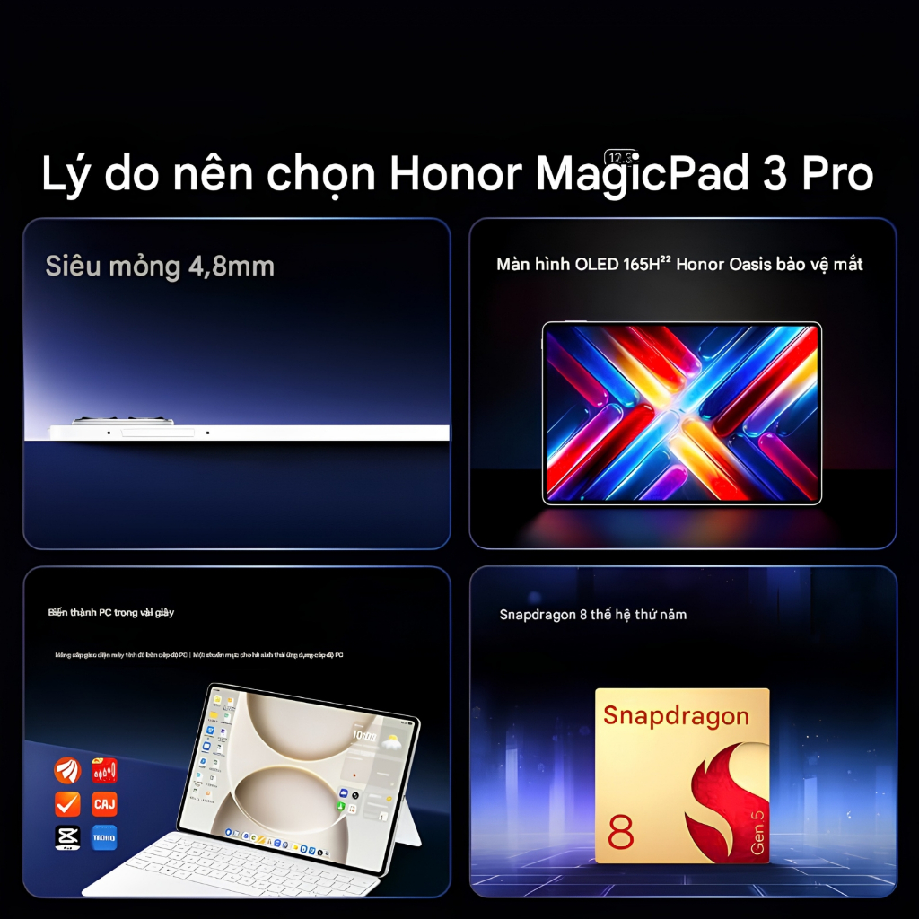 HONR MagicPad 3 Pro 12.3 inch OLED 165Hz Snapdragon 8 Gen 5 | Tablet Siêu Mỏng 4.8mm Pin 10100mAh 🎧📱 | BigBuy360 - bigbuy360.vn