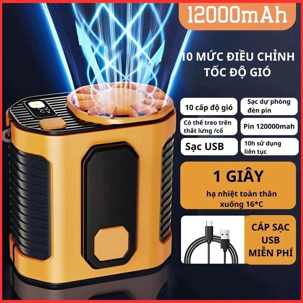 (BAN CHAY)Quạt Đeo Thắt Lưng Siêu Trâu –10 Cấp Độ Gió, Dùng 6H, Đeo Hông/Đeo Cổ, Quạt Điều Hòa Mini