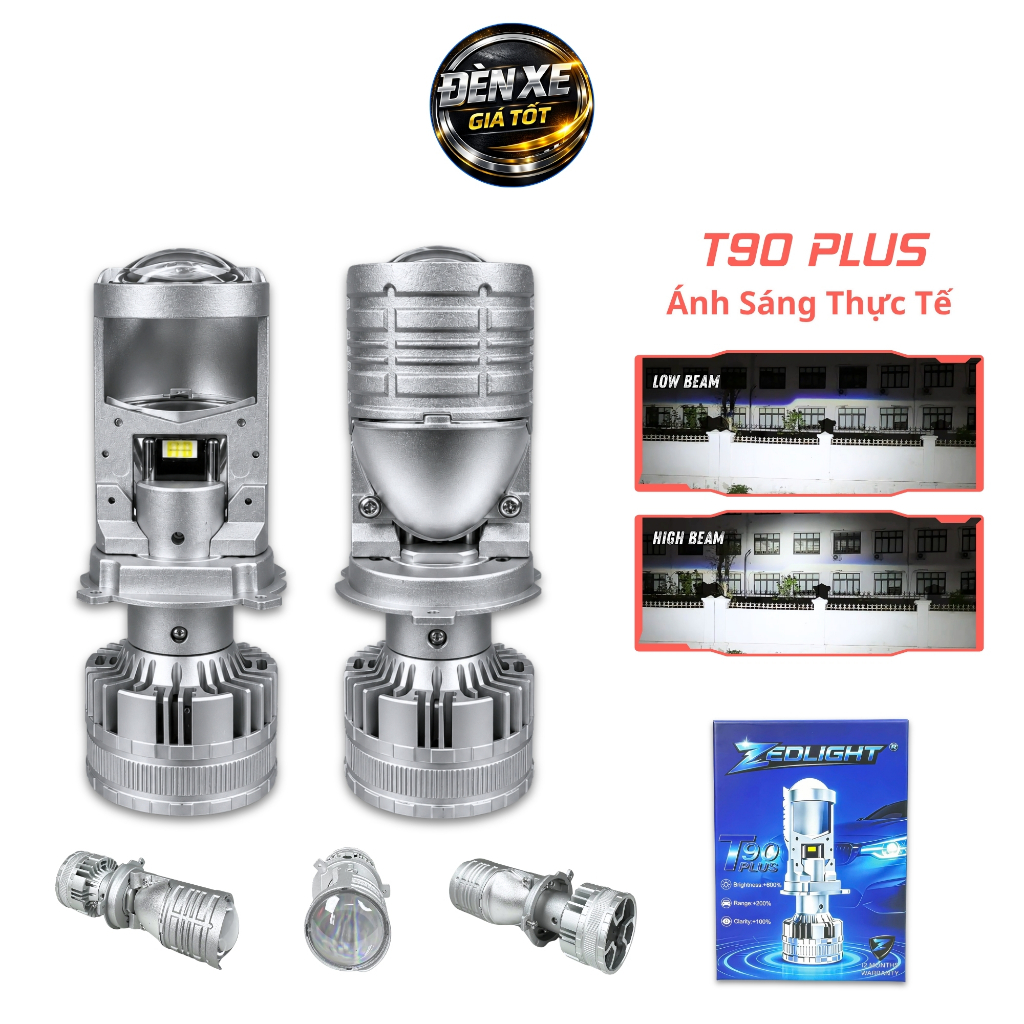 Đèn Pha Bi Cầu T90 Plus ZED LIGHT - Ánh Sáng Siêu Rộng, Pha Chiếu Xa Tới 250m, Chuyên Lắp Oto Xe Máy
