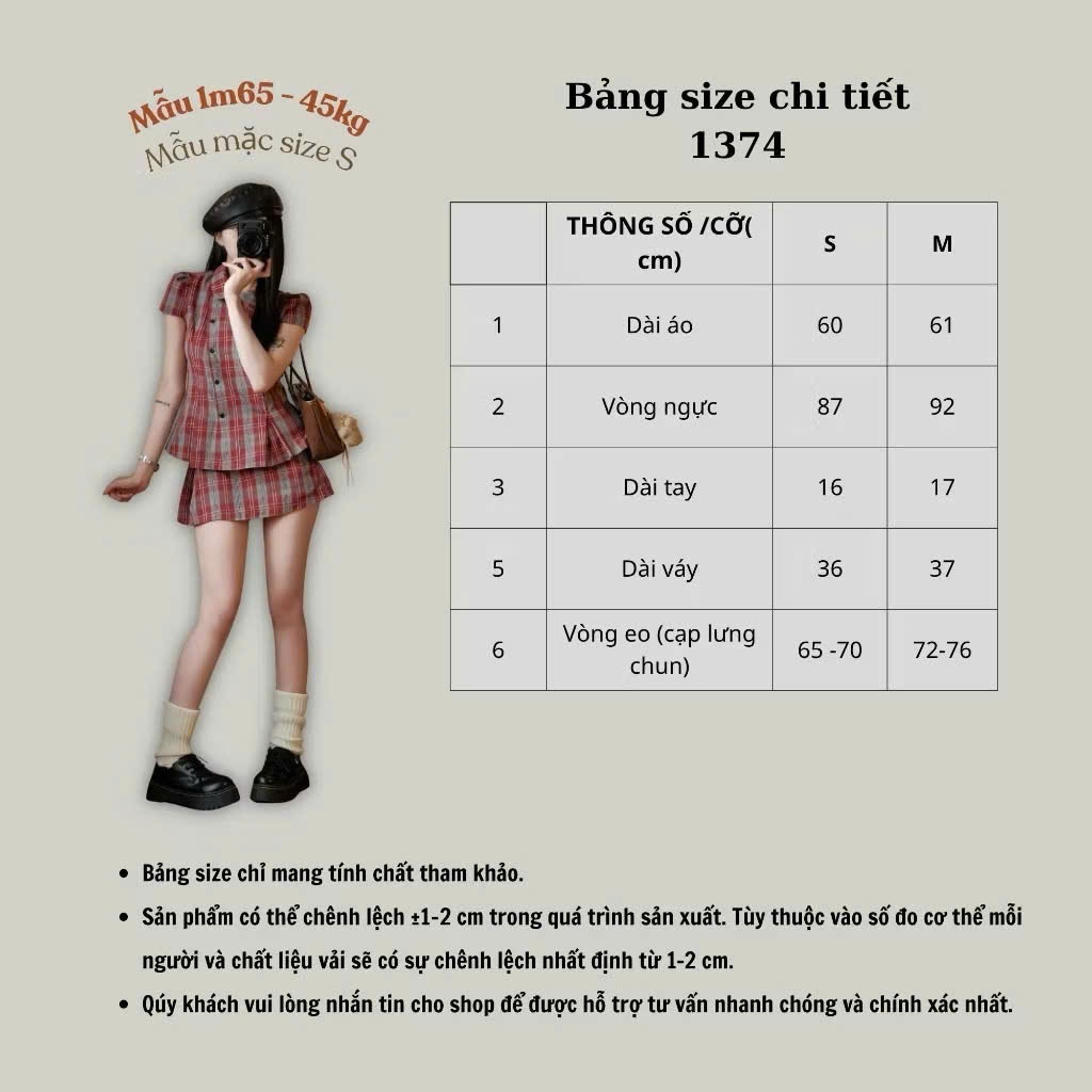 Set áo sơ mi Hari cổ sen họa tiết Tay Phồng Cài Cúc Chéo Kèm Chân Váy Kẻ Caro | BigBuy360 - bigbuy360.vn
