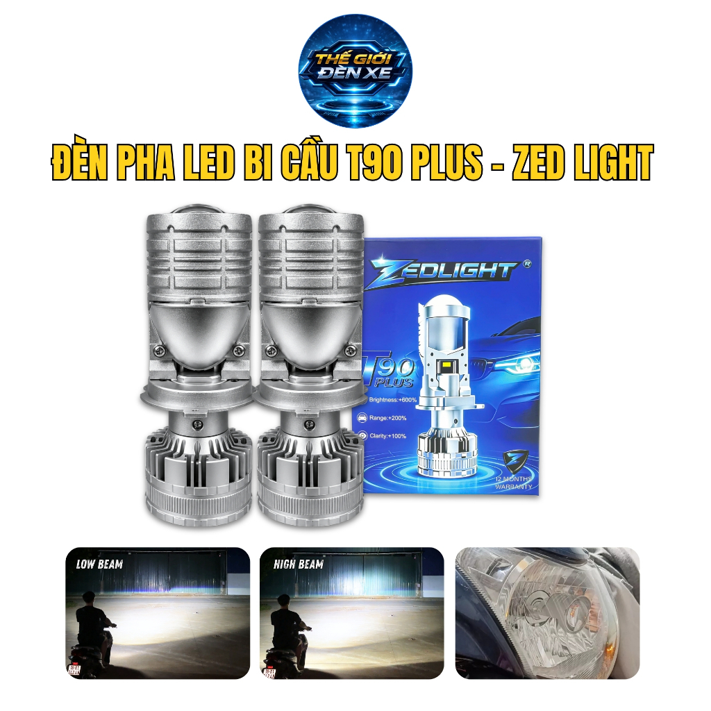Đèn Pha Bi Cầu Mini T90 Plus ZED LIGHT - Ánh Sáng Siêu Rộng, Pha Chiếu Xa Tới 250m, Chuyên Lắp Oto X