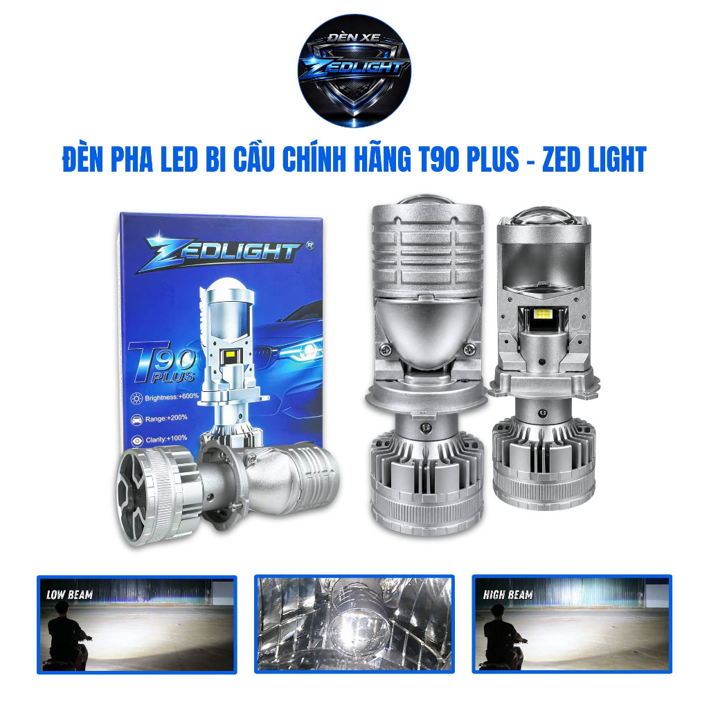 Đèn Pha Bi Cầu Lắp Xe Máy Oto T90 Plus ZED LIGHT - Siêu Sáng, Chiếu Xa Tới 250m - Bảo Hành 12 Tháng,