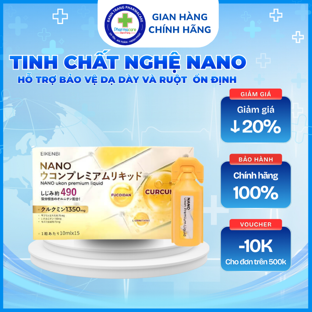 Tinh Chất Nghệ Nano Tảo Nâu Fucoidan Eikenbi hộp 15 ống x 10ml.