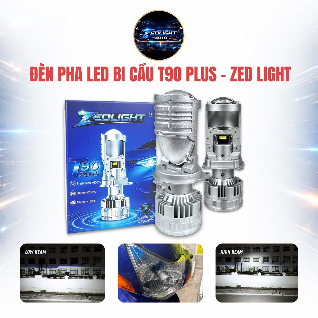 Đèn Pha LED Xe Máy Oto T90 Plus ZED LIGHT - Siêu Sáng, Chiếu Xa Tới 250m, Lắp Oto Xe Máy - Bảo Hành 