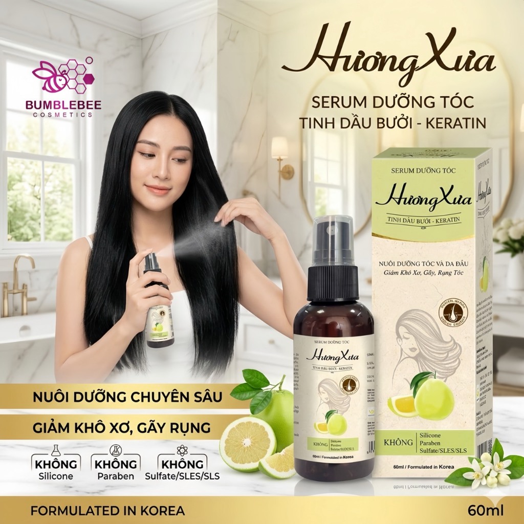 Xịt Dưỡng Tóc Hương Xưa Kích Mọc Tóc, Ngừa Rụng & Phục Hồi Hư Tổn - Bumblebee Cosmetics (60ml)