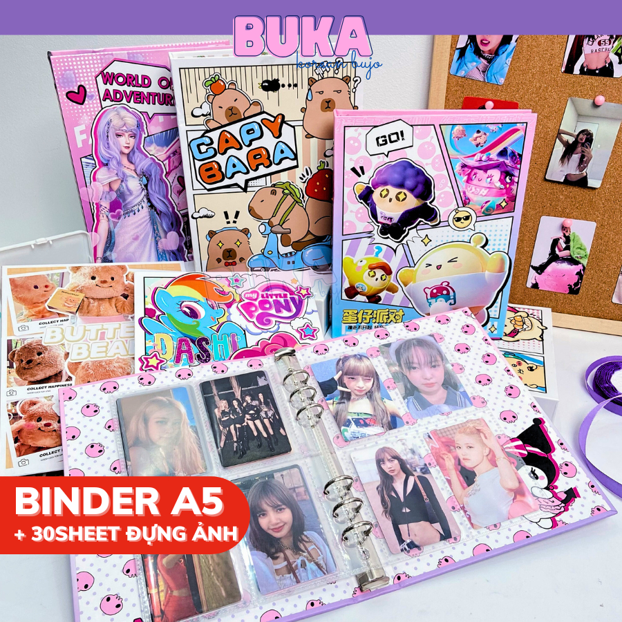 Sổ còng Binder đựng card sheet a5 hoạt hình dễ thương Buka clb đựng card binder sanrio, kuromi đựng 