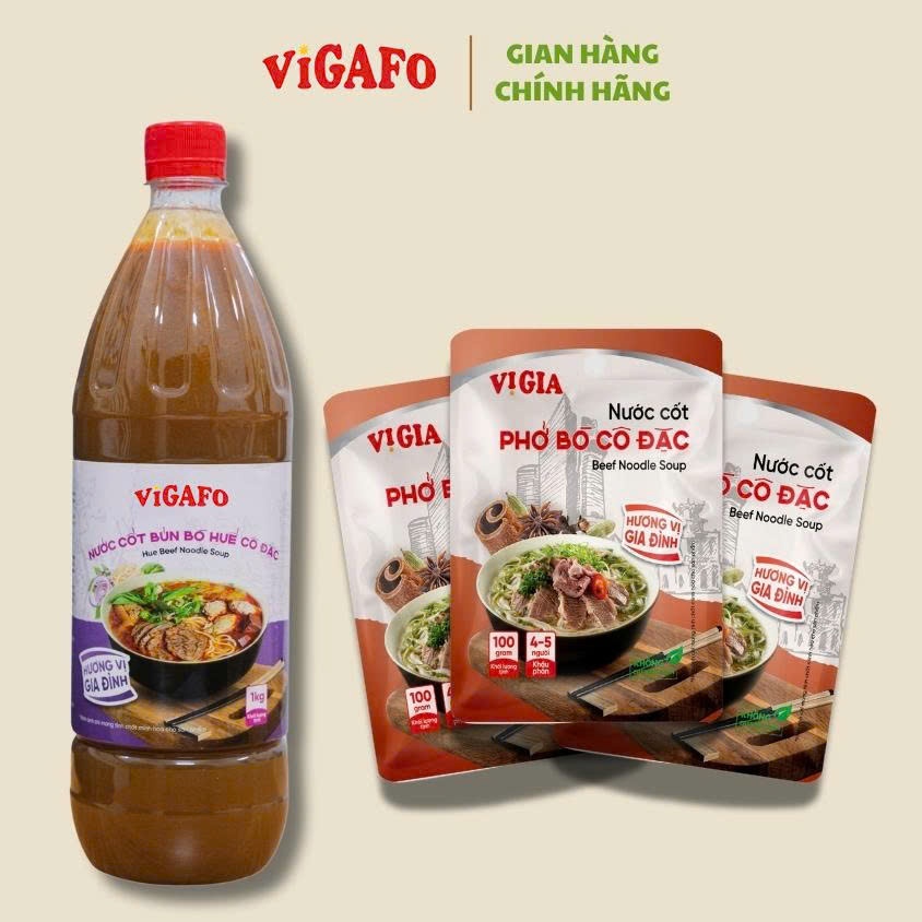 Combo (1 chai + 2 gói) Nước Cốt Bún Bò Huế 1kg + Nước Cốt Phở Bò 100g ( Nước cốt hầm xương cô đặc ) 