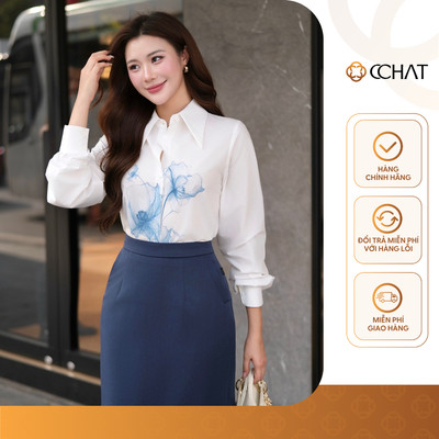 Áo Sơ Mi Nữ 𝐂𝐂𝐇𝐀𝐓 Dáng Suông Pure Line In Hoa Chất Liệu Thô Bamboo Cao Cấp 16FDT2008ST