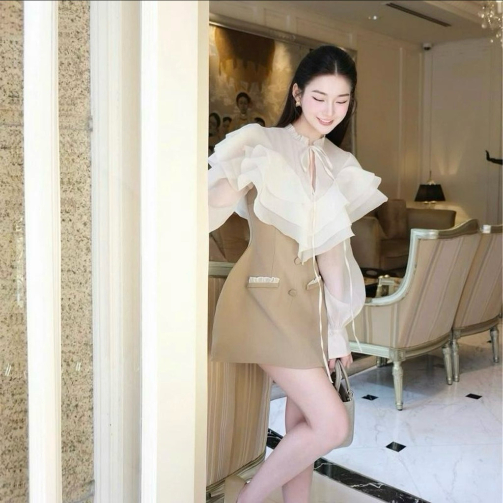 ( GEM CLOTHING 68 ) Đầm suông bèo phối tay tơ bồng