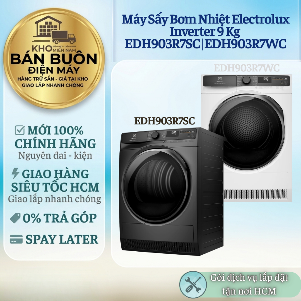 EDH903R7WC | EDH903R7SC Máy sấy bơm nhiệt Electrolux 9kg  –  Inverter, chăm sóc quần áo toàn diện