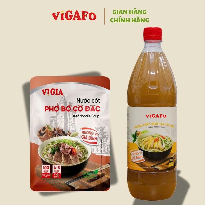 Combo (1 chai  + 2 gói) Nước Cốt Phở Gà 1kg + Nước Cốt Phở Bò 100g ( Nước cốt hầm xương cô đặc ) Vig