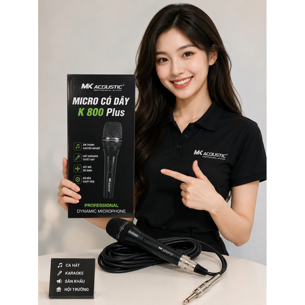 Mic có dây K800 Plus sẵn dây 5M, hát nhẹ, hút mic, Củ Micro Chống Hú