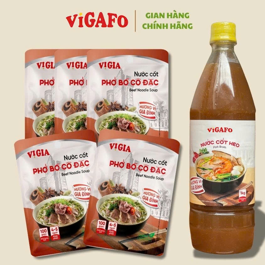 Combo (1 chai  + 2 gói) Nước Cốt Heo 1kg + Nước Cốt Phở Bò 100g ( Nước cốt hầm xương cô đặc ).