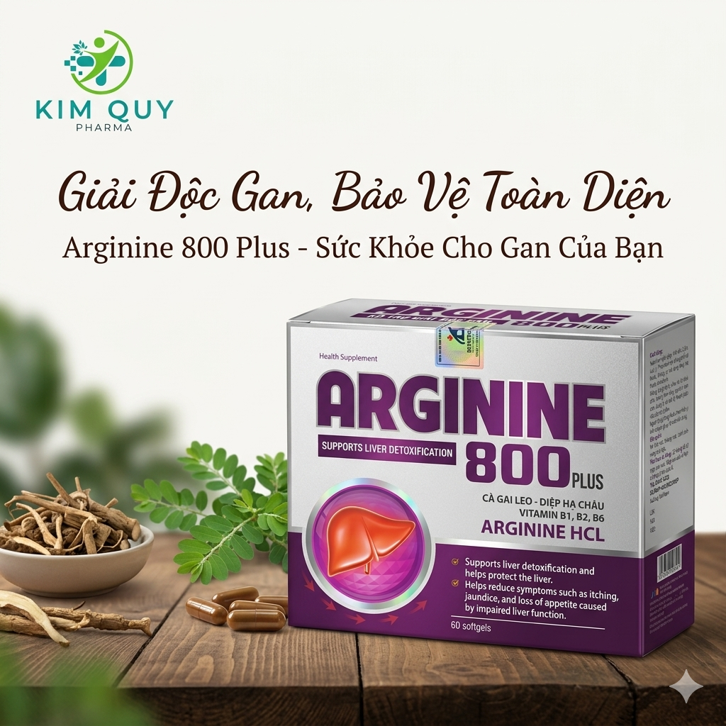 Viên Uống Bổ Gan ARGININE 800 PLUS (Hộp 60 Viên) - Hỗ Trợ Giải Độc Gan, Mát Gan, Giảm Mẩn Ngứa