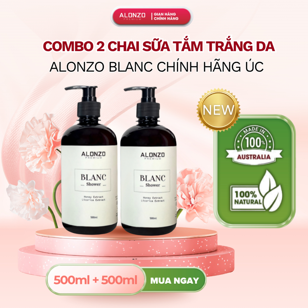 Combo 2 chai sữa tắm dưỡng trắng da mềm mịn Alonzo Blanc chính hãng Úc