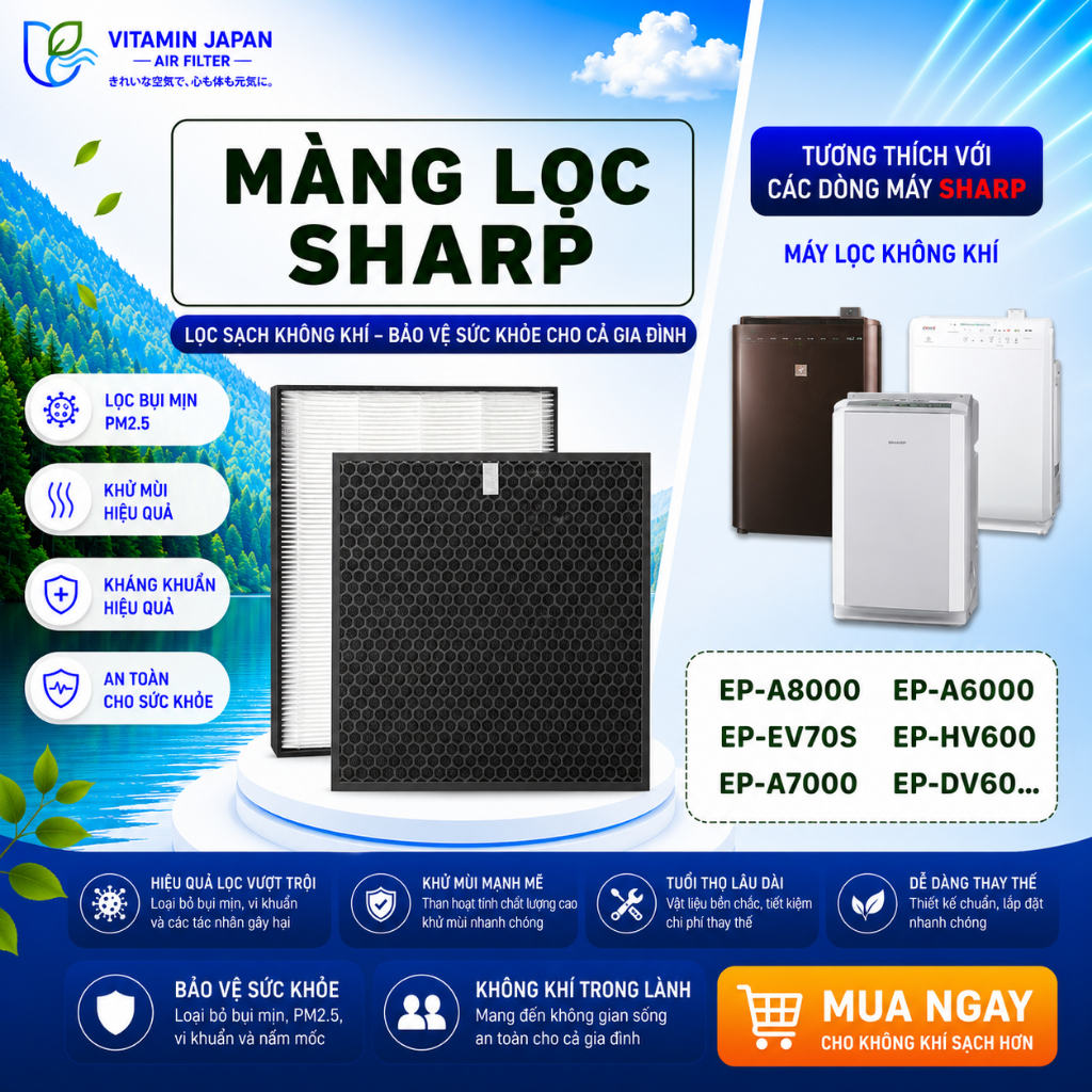 Màng Lọc Không Khí Hitachi: EP-DV60, A8000, A6000, DV1000, DC1000, DE1000, HV600, EV70S,...