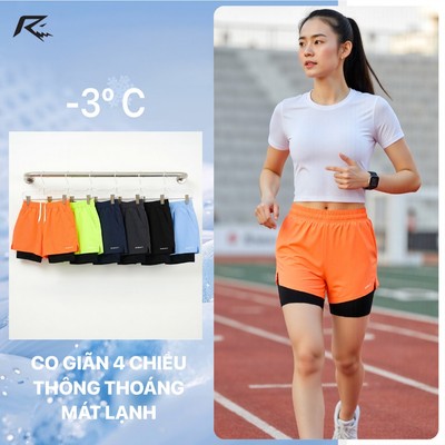 Quần short thể thao nam nữ 2 lớp bảo hộ, quần đùi chạy bộ Running Gym Yoga aerobic RunNavy DMS106