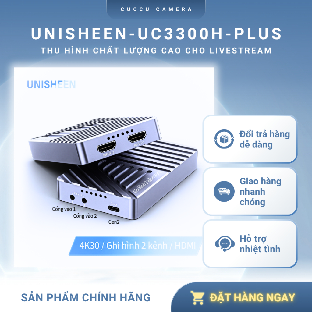 Capture livestream Unisheen UC 3300H-Plus Dual HDMI 4K Có 2 đường vào HDMI