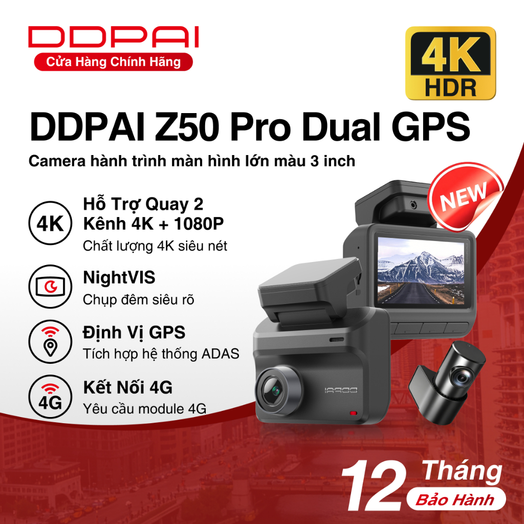 [MỚI] DDPAI Z50 Pro 4K UHD Dual Wi-Fi6 5GHZ ADAS Super NightVisin Dash Cam với kết nối 4G GPS