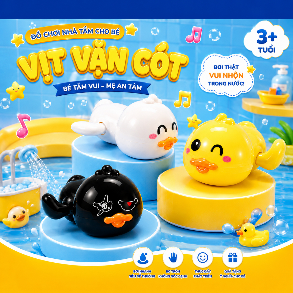 Vịt Bơi Thả Bồn Tắm Vặn Cót Đồ Chơi Nhà Tắm Vịt Con Bơi Lội Cho Bé Đồ Chơi Vịt Vặn Cót - Đồ Chơi Cho