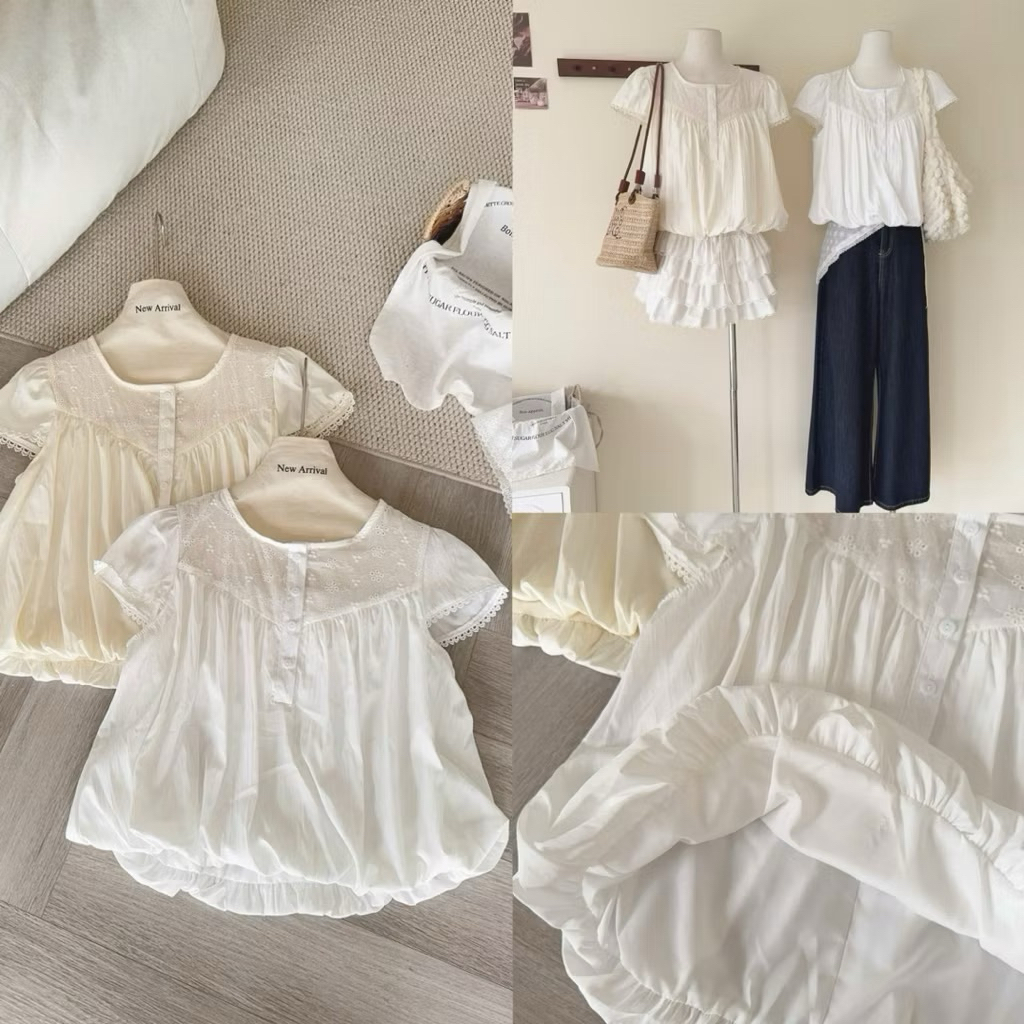 Áo babydoll phối ren khuy cổ 11255 A158