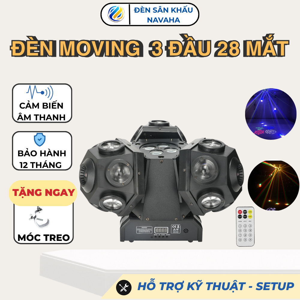 Đèn sân khấu moving 3 đầu công suất 240W Navaha có khiển hiệu ứng led chớp hoa văn laser cho sự kiện