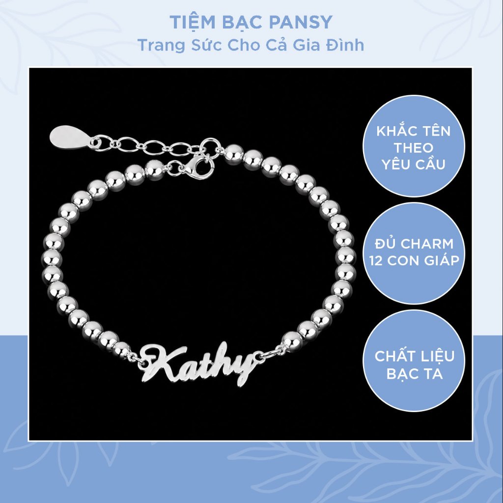 Lắc tay bạc ta cho bé gái dạng chuỗi bi, khắc kiểu chữ điệu xinh - TIỆM BẠC PANSY