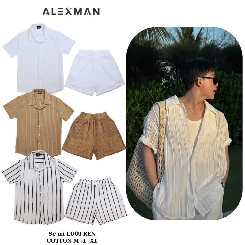 Áo Sơ Mi ALEXMAN A13 Sea Breeze Cổ Vest Lưới Ren Form Rộng Unisex Cộc Tay