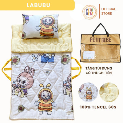 Bộ chăn gối cho bé đi học tencel 60s PETIT BEBE gấp gọn 75x120cm mẫu giáo tiểu học du lịch