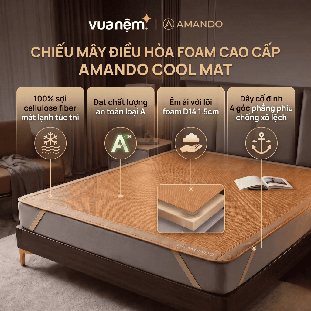 Chiếu Mây Điều Hòa Cao Cấp Amando Cool Mat Chiếu Điều Hòa Kết Hợp Foam Mềm Êm Hạ Nhiệt Hiệu Quả