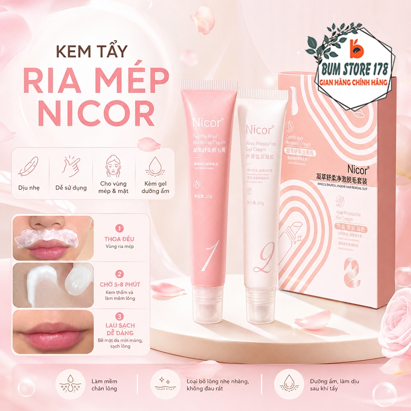 Kem Tẩy Ria Mép Nicor Cho Nam Nữ Giúp Da Sáng Mịn, Tẩy Lông Môi Lông Mặt Râu Mảnh Nhẹ Dịu Dễ Dùng
