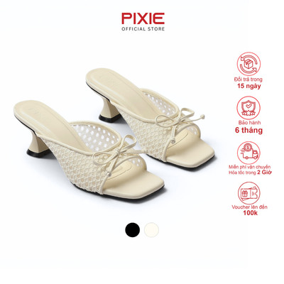 Guốc Cao Gót Nữ 5cm Vải Lưới Phối Nơ Thời Trang Pixie H462